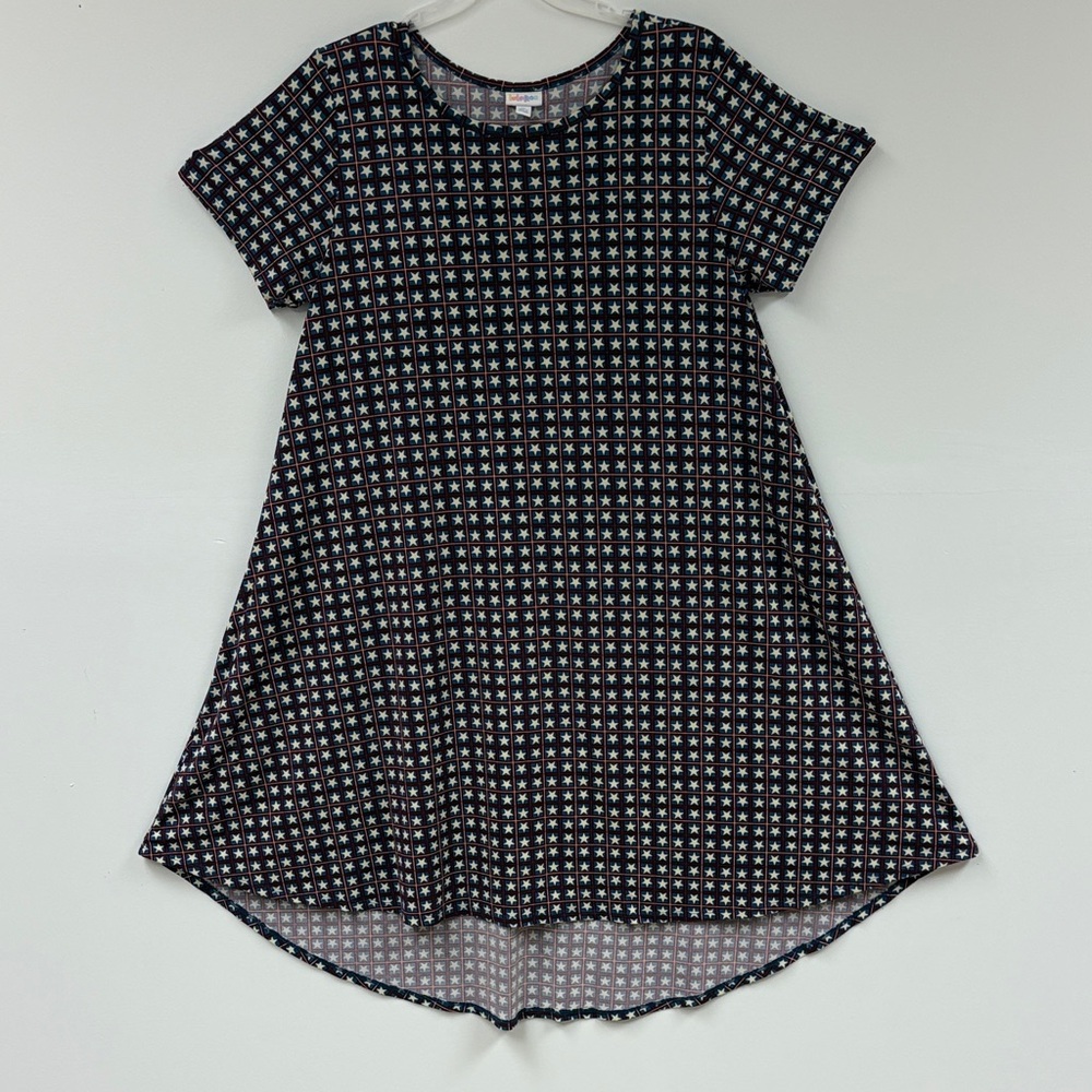 Womens Star-Print A-Line Dress Sz XL White stars/Blue background/Deep red lines